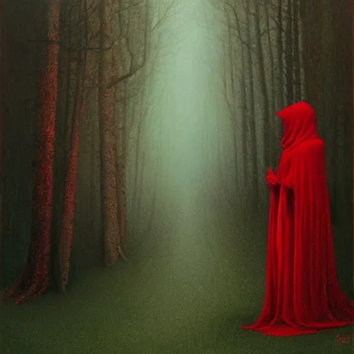 Prompt: Red Riding Hood in style of Zdislaw Beksinski