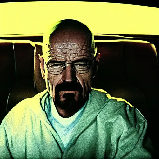 Image similar to breaking bad still frame of walter white in shock with his mouth opened, crying, speechless, desert background, breaking bad