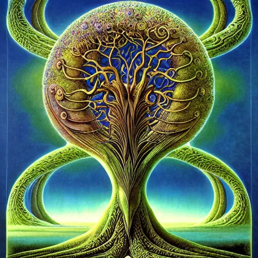 Image similar to tree of life by roger dean and andrew ferez, art forms of nature by ernst haeckel, divine chaos engine, symbolist, visionary, art nouveau, botanical fractal structures, lightning, surreality, lichtenberg figure