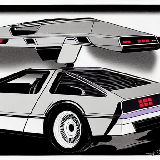 Image similar to Delorean concept as drawn by syd mead