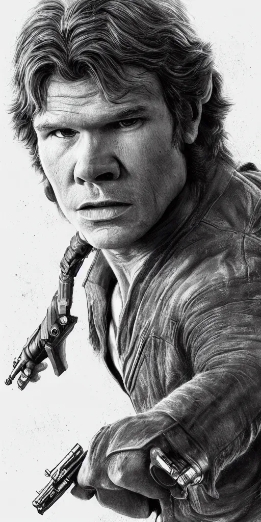 Image similar to han solo exposed to radiation and became dinosaur. realism art, high detailed, fine art, trending on artstation, smooth draw, sharp focus.