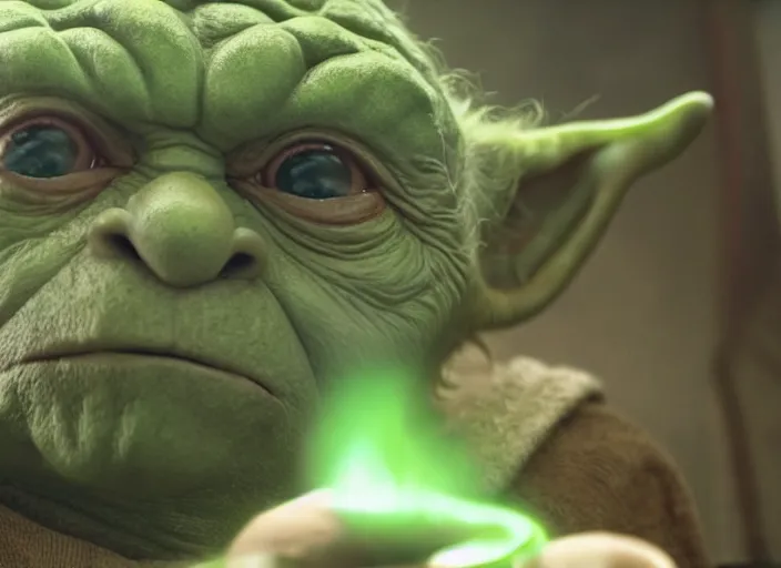 Image similar to a film still of yoda as hulk in the avengers 2 0 1 2