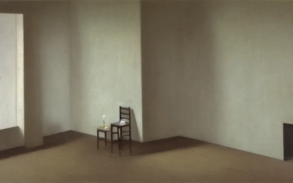 Image similar to a painting of a quiet room in spring, oil on canvas, by hammershoi