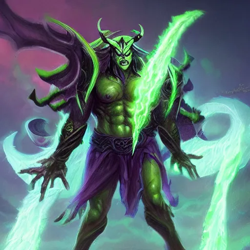 Image similar to illidan stormrage, full body photo, world of warcraft, digital painting, art, artwork by tooth wu and wlop and beeple and greg rutkowski