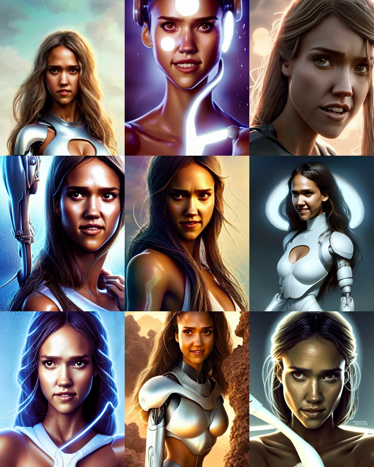 Prompt: exciting weta disney pixar movie still portrait photo of fit jessica alba : : as white cyborg by pixar : : by weta, greg rutkowski, wlop, ilya kuvshinov, rossdraws, artgerm, maxim cover, unreal engine, sweaty, glitter, racy, feline, morning, anime, : :