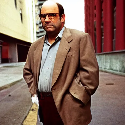 Prompt: colored photo of george costanza as in red communist clothing, 1 9 7 5 photo, 3 5 mm film, by steve mccurry