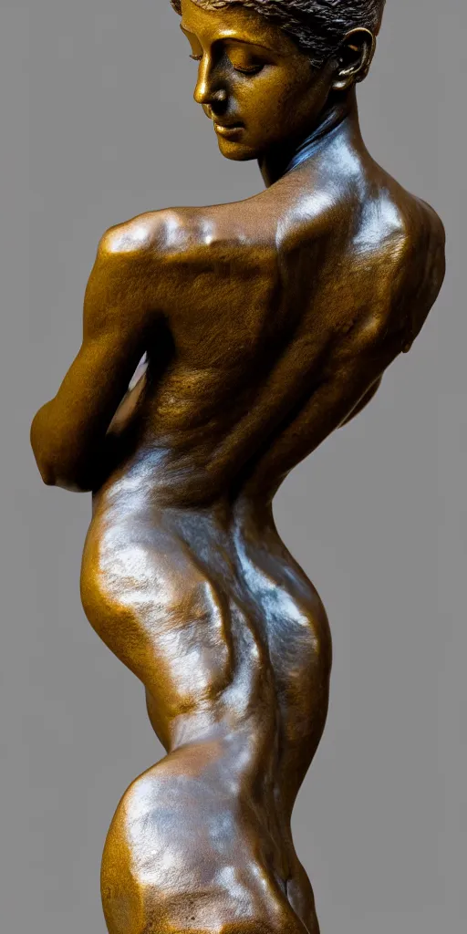Image similar to detailed photo of old bronze patina statue of most beautiful woman, full body portrait, various bending poses, photorealism, intricate detail, museum diffuse lighting