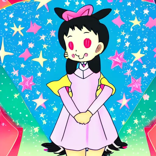 Image similar to usagi chan in a kawaii dress magical girl with star poster background