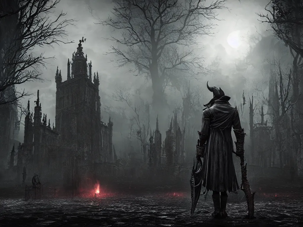 Image similar to bloodborne 2, dark, nighttime, victorian england style, horror, grotesque, serene, haunting, heavy atmosphere, claustrophobic, insanity, High Definition detail, 8K