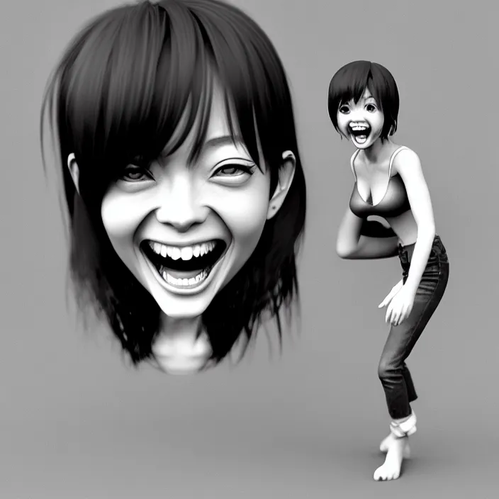 Image similar to portrait of the popular girl laughing at the viewer, by katsuhiro otomo, yoshitaka amano, nico tanigawa, and artgerm rendered with 3 d effect.