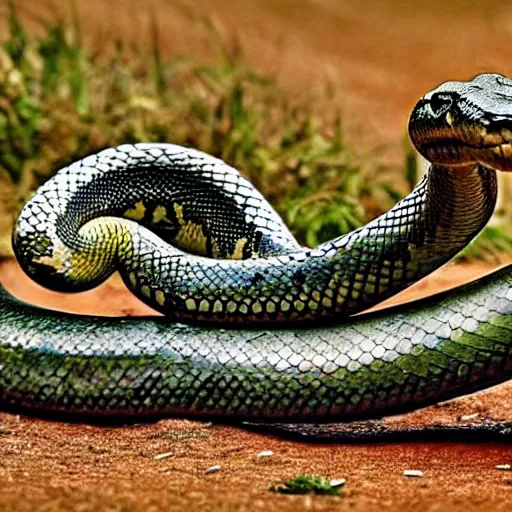 Image similar to hyper realistic photo of a long serpent with a snake head, long shot, very accurate coherent image, natural geographic, award-winning shot