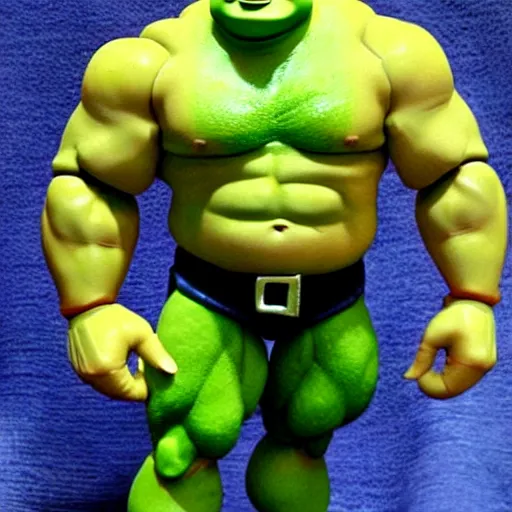 Prompt: a muscular shrek action figure that was released in 2 0 0 8 and is made out of cheap plastic looks really cheap and poorly made and is being sold on ebay