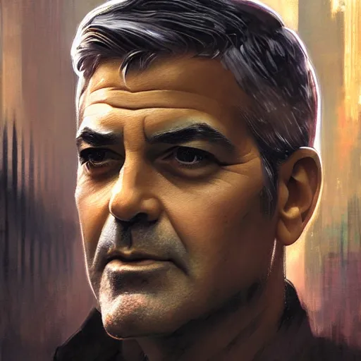 Prompt: george clooney, hyperrealistic portrait, bladerunner street, art of elysium by jeremy mann and alphonse mucha, fantasy art, photo realistic, dynamic lighting, artstation, poster, volumetric lighting, very detailed face, 4 k, award winning