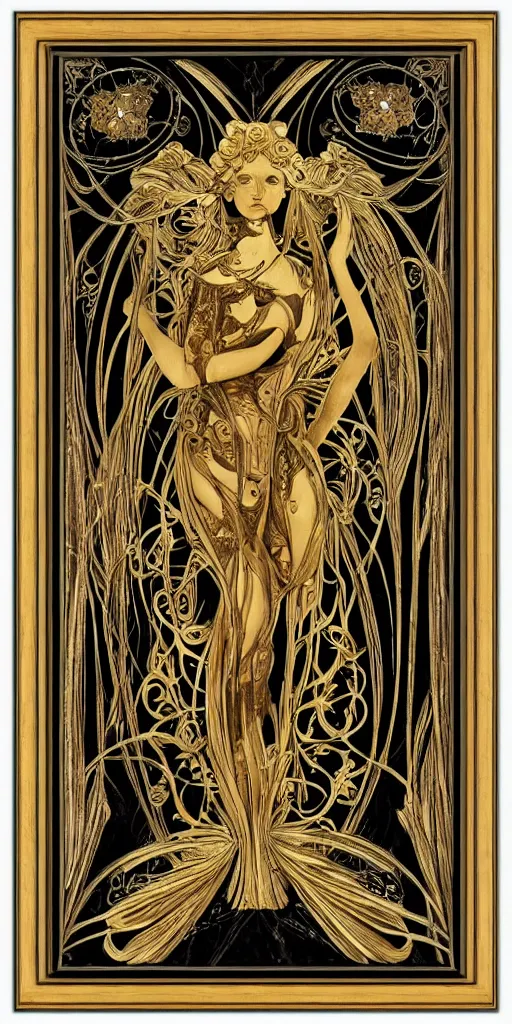 Prompt: an intricate art nouveau frame, golden entertwined edges art, black void center, matte, sharp focus,