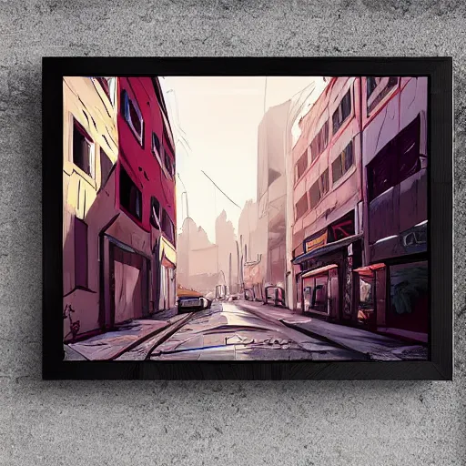 Image similar to cozy city street art style of aenami, alena