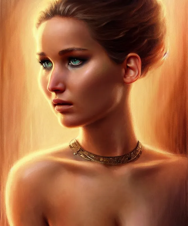 Prompt: half nicole kifman half Jennifer lawrence, a fantasy beautiful woman portrait, amber loving eyes, face, long hair, fantasy, intricate, elegant, highly detailed, digital painting, concept art, smooth, sharp focus, soft pale lights, illustration, greg rutkowski and alphonse mucha