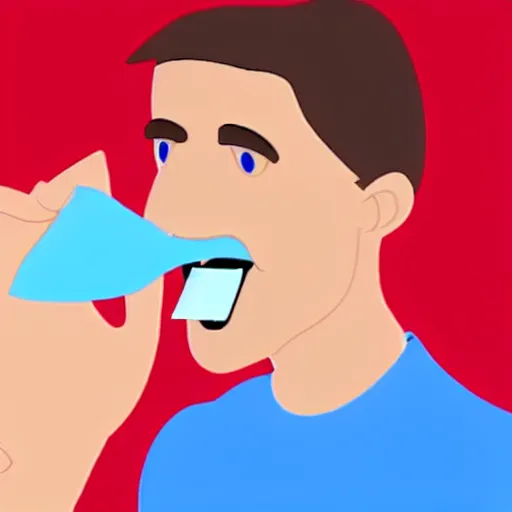 Image similar to a 3d cartoon of a man tasting a bandaid.