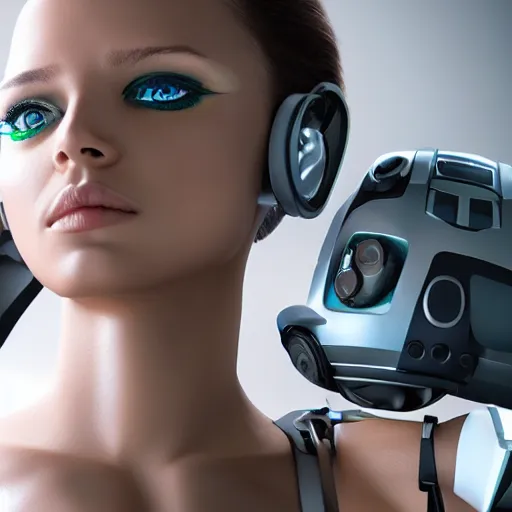 Image similar to portrait photo of a beautiful female cyborg