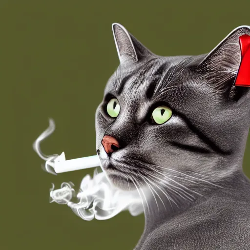 Image similar to ultra realistic cat smoking cigarette wearing mafia hat, ultra realistic, 8 k resolution, detailed, real life