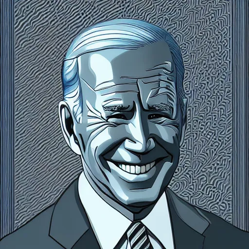 Image similar to smiling, happy, beautiful, intelligent, powerful, joe biden, loving eyes, fully clothed, wise, beautiful, dramatic lighting, sharp focus, art deco patterns by stanley artgerm, retro futurism, dramatic lighting, trending on artstation, flat colour, geometric curves, gradient filter