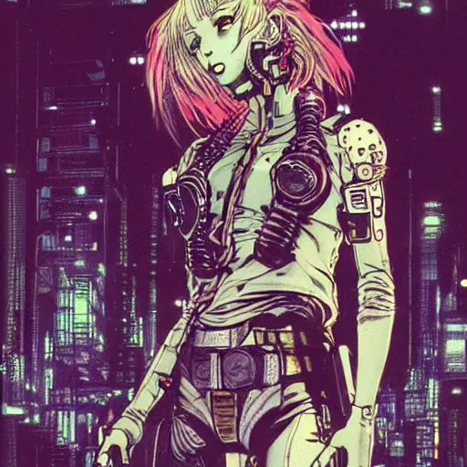 Image similar to android, killer - girl, 1 / 8 katsuya terada, style of cyberpunk, night, city,