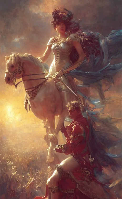 Image similar to the last knight stands victorious by adrian smith and delphin enjolras and daniel f. gerhartz and pierre auguste cot and marc simonetti