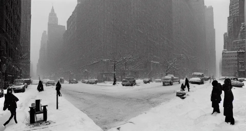 Prompt: image of a new york street in the winter, black and white photograph by andre kertesz, henri cartier - bresson