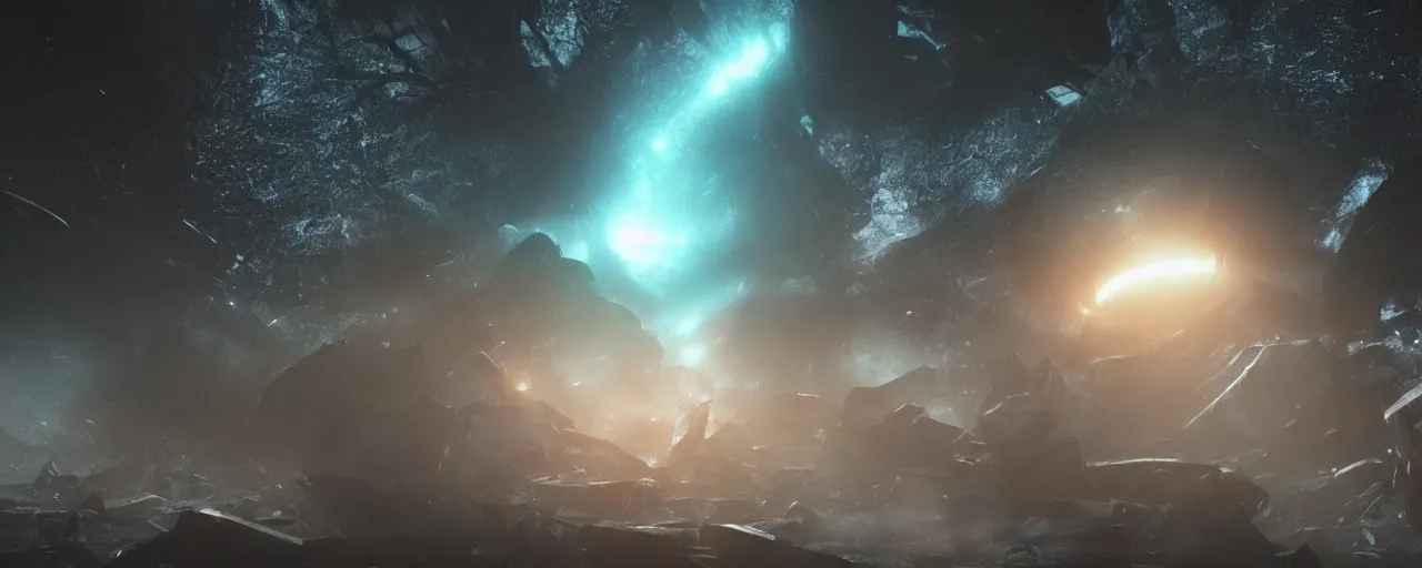 Image similar to a dark epic swirling galaxy, dark scifi, unreal engine, octane render, volumetric lighting