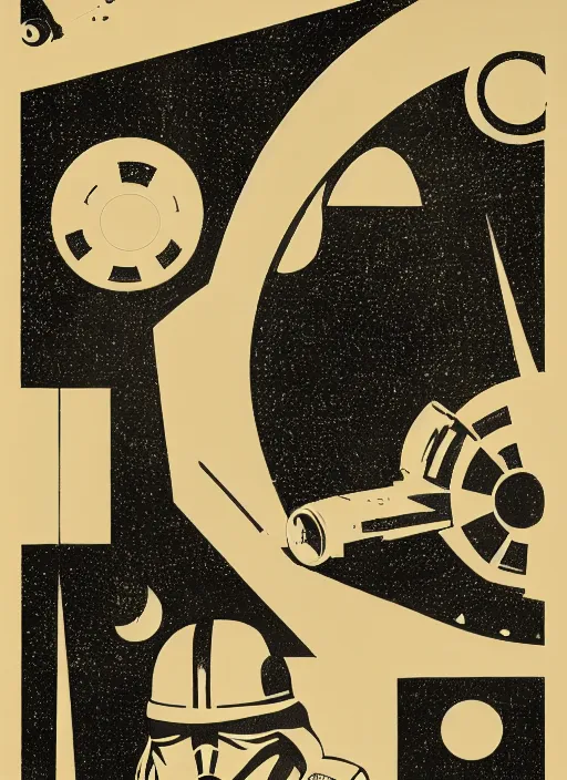 Prompt: a mid - century modern illustration, screen printed, textured, paper texture, of star wars