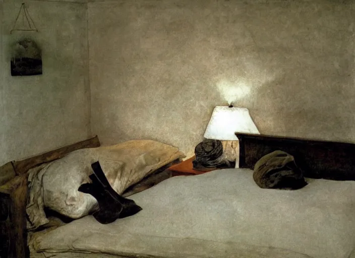 Prompt: a bedroom by andrew wyeth