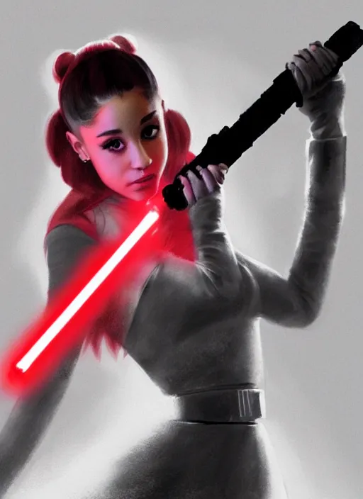 Image similar to Photo of Ariana Grande with a red lightsaber, Star Wars concept art, trending on artstation, dramatic lighting, photo-realistic