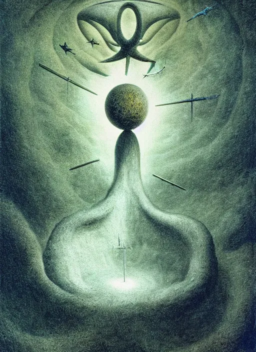 Image similar to antediluvian occult cosmology, panspermia, by remedios varo and daniel arsham and robert hooke, rule of thirds, vivid colours, negative space, atmospheric, digital painting, artstation, concept art, smooth, sharp focus