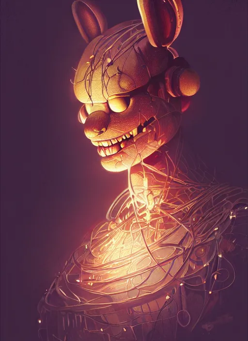 Image similar to portrait of springtrap, intricate, elegant, glowing lights, highly detailed, digital painting, artstation, concept art, sharp focus, illustration, art by wlop, mars ravelo and greg rutkowski