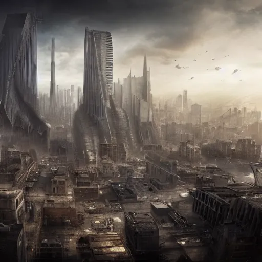 Prompt: dystopian city scape, ultra realistic,