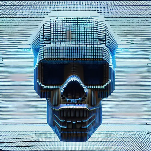 Image similar to portrait of cybernetic overlord of the metaverse, skull, hard clay, ceramics, reflections, ambient occlusion, raytracing, 8 - bit, by beeple