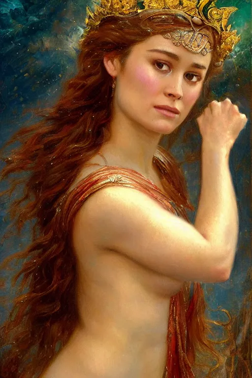 Image similar to portrait of brie larson as the goddess aphrodite. art by gaston bussiere.