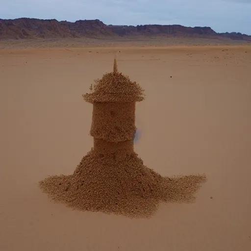 Prompt: a sand monster in the desert with a tornado