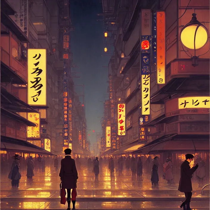 Image similar to empty tokyo at night, winter, in the style of studio ghibli, j. c. leyendecker, greg rutkowski, artem