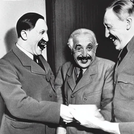 Image similar to Hitler and Einstein laughing very hard