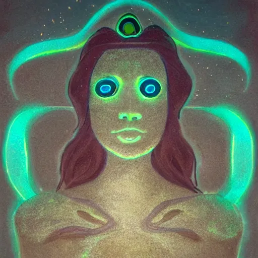 Prompt: a bioluminescent goddess