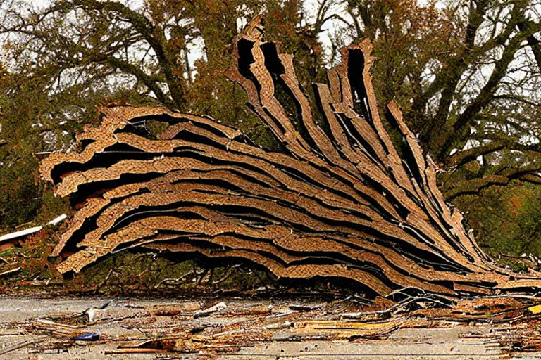 Prompt: tornado made from fall oak leves ( ( ( ( ( recently deserted city. ) ) ) ) )