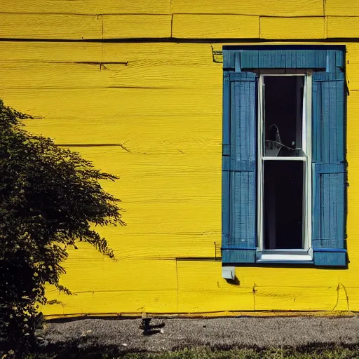 Image similar to the yellow house with eye on window, liminal space
