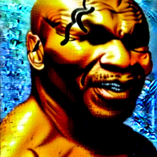 Prompt: vibrant oil painting of mike tyson by banksy