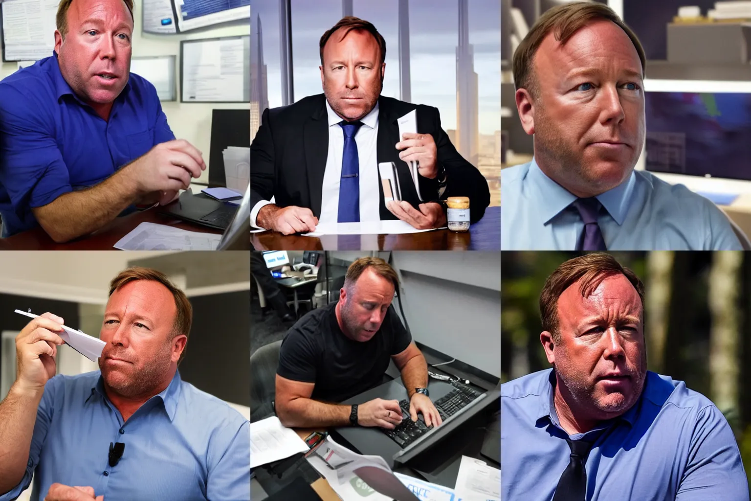 Prompt: Alex Jones thoroughly researching