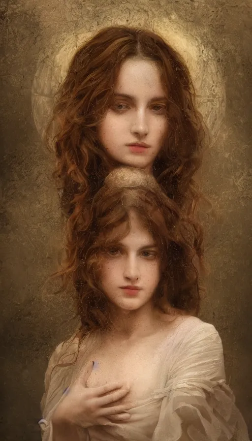 Image similar to An extremely beautiful pre-raphaelite ornate portrait of a beautiful young attractive woman, professionally painted digital art illustration, smooth, sharp focus, atmospheric lighting, highly detailed illustration highlights, golden ratio, extremely detailed winning award masterpiece, 8K post-processing