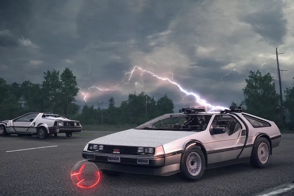 Image similar to ultra realistic delorean dmc 5 and toyta trueno ae 8 6 do parallel drift on road wreckage orbiting earth in space, dark cinematic, volumetric, realistic, 3 d render, realistic render, cinematic lighting, volumetric lighting, atmospheric, cinematic, unreal engine 5, unreal engine render, octane render, hd, photorealism, hyper realistic, 8 k