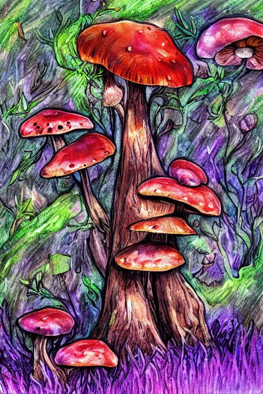 Prompt: digital painting detailed forest tree magical forest flowers mushrooms painted by Mario Cooper