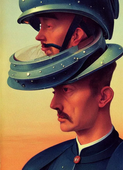 Image similar to beautiful extreme closeup portrait photo in style of frontiers in Helmets of Emperor Charles V the Wise science fashion magazine September retrofuturism edition, highly detailed, soft lighting, elegant , 35mm , Edward Hopper and James Gilleard, Zdzislaw Beksinski, Steven Outram, highly detailed