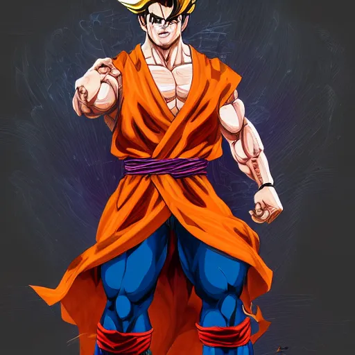 Image similar to henry cavill as goku, au naturel, hyper detailed, digital art, trending in artstation, cinematic lighting, studio quality, smooth render, unreal engine 5 rendered, octane rendered, art style by klimt and nixeu and ian sprigger and wlop and krenz cushart