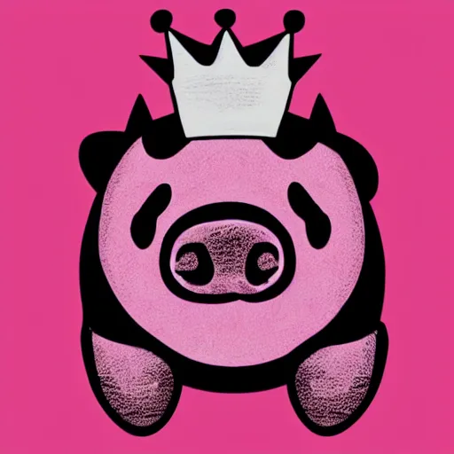 Image similar to black and white ink marker cartoon sketch of a pig in a crown by beeple